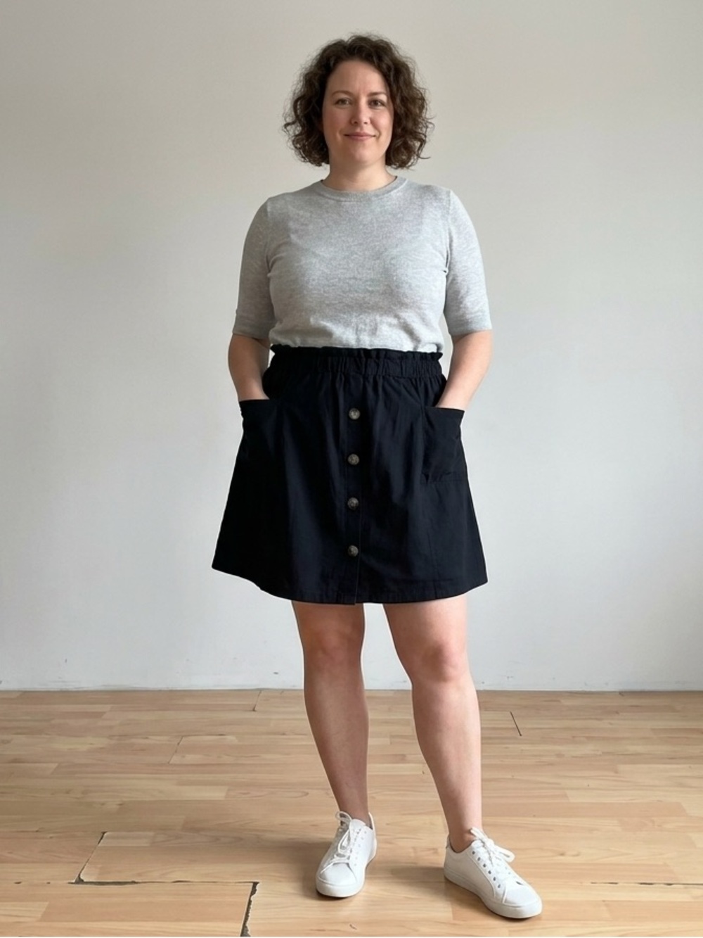 H&M Black A-line Button Down cotton Skirt Size XXL elastic Waist Casual U8